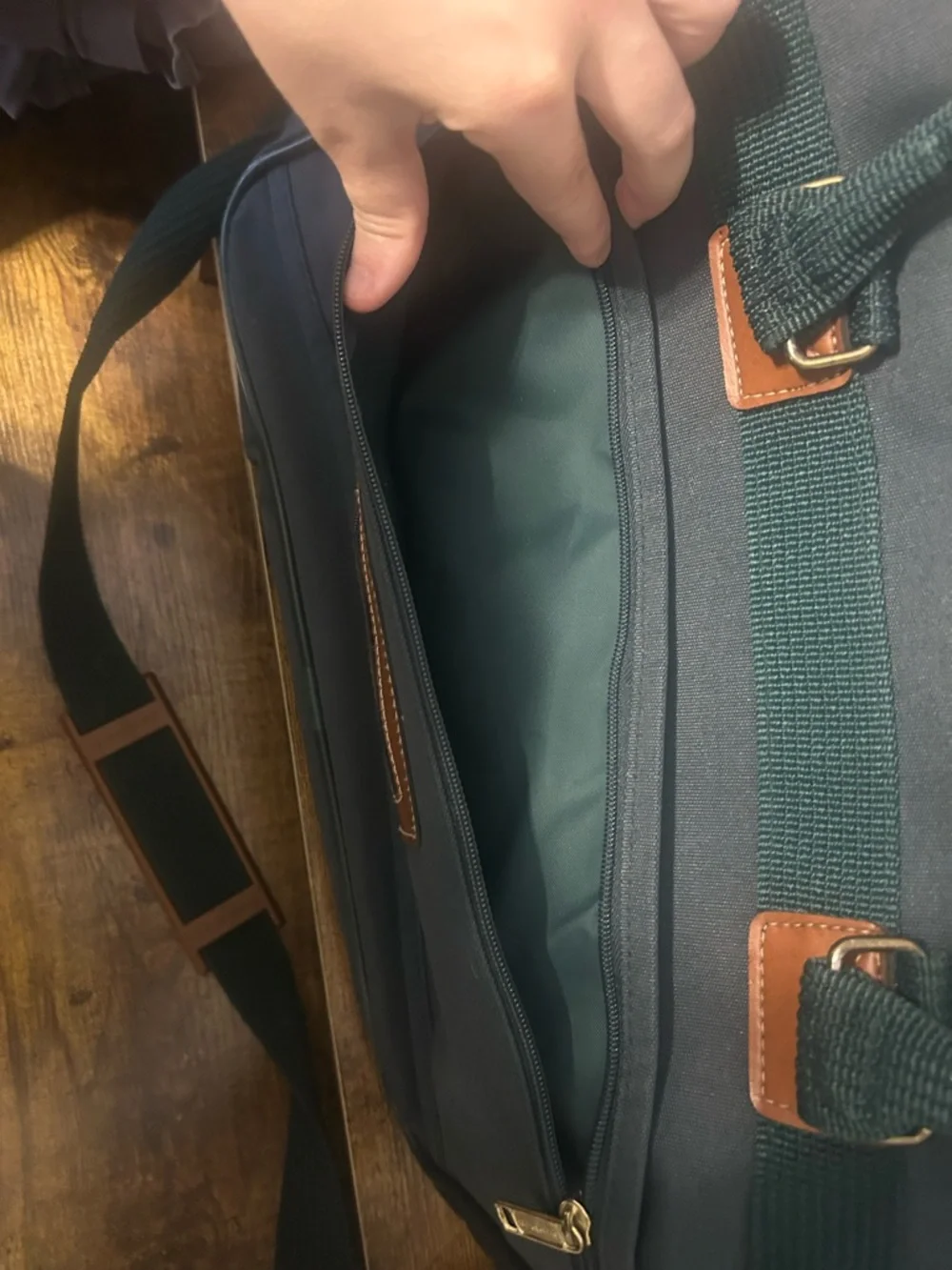 Green Canvas Laptop Bag with Brown Trim - Jaguar